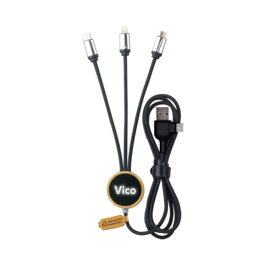 Promotional Bamboo LED Charging Cable Main